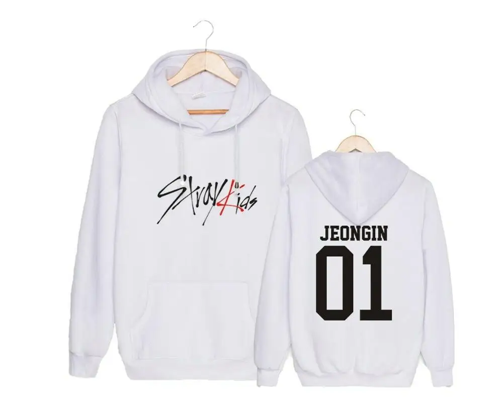 JEONGIN 01White BomHCS Kpop/Детские хлопковые толстовки с капюшоном; повседневные топы унисекс в стиле хип-хоп; пуловеры с принтом; спортивная одежда - Цвет: JEONGIN 01White