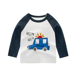 Новый детский осенний костюм для мальчиков, топ с длинными рукавами и принтом машины, футболка, нижняя рубашка