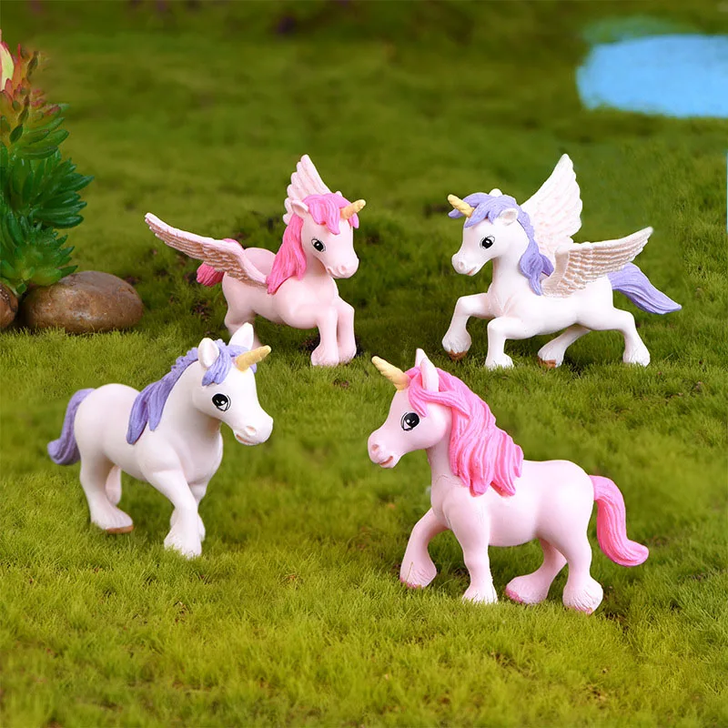 

2pc 4x5cm Unicorn Horse Elf Statue Animal Model Figurine Home Ornament Glass Decor Miniature Craft DIY Garden Fairy Decoration