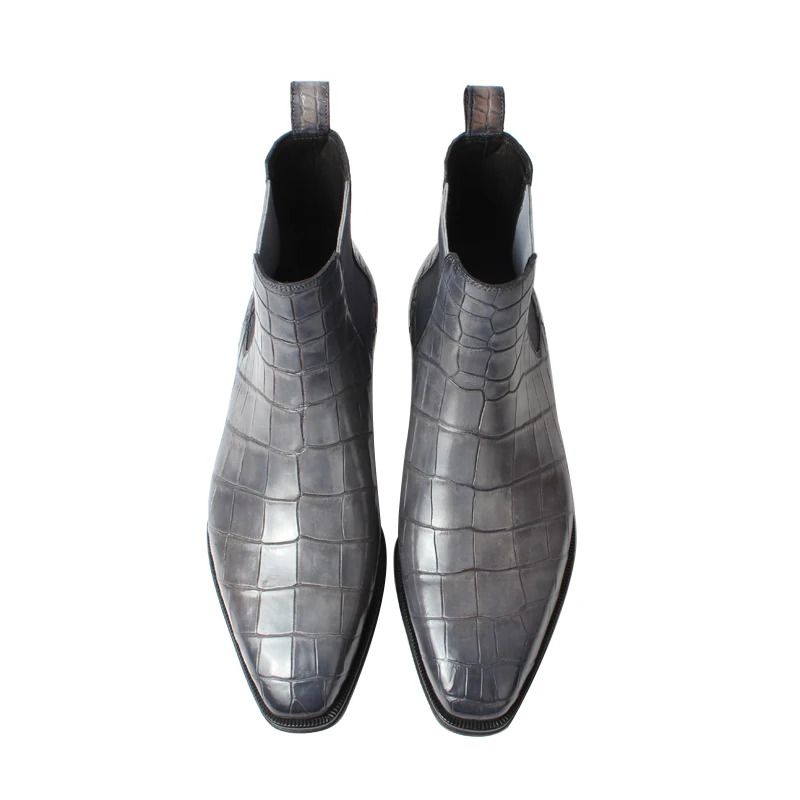 VIKEDUO 2019NEW Echtes Krokodil Leder Stiefeletten feur mйnner плед Patina Karree Handgemachte Mans Schuhe зима Челси Z