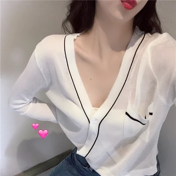 

Short sunscreen cardigan women summer thin knitted sweater jacket long sleeve air conditioner sweater ice silk shawl loose tops