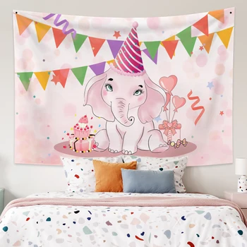 

Cassisy 5 Style Cute Elephant Tapestry Wall Hanging Tapestry Party Bow Crown Beach Mat Table Cloths Home Art Decor Room Tapestry