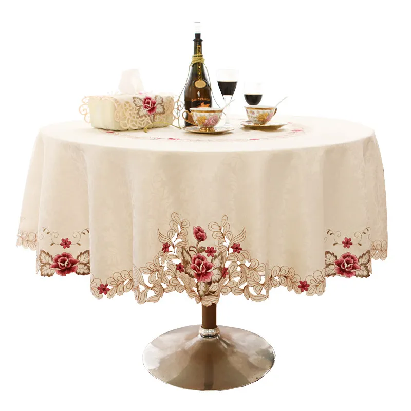 Европейская полиэфирная атласная жаккардовая скатерть с цветочной вышивкой