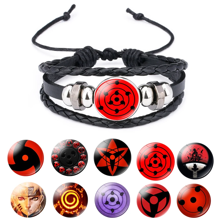 Браслет Sharingan Eye Аниме Наруто плетеный кожаный браслет Саске Учиха Клан Риннеган