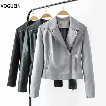 

VOGUEIN New Womens Gray/Green/Black Faux Leather PU Motorcycle Jacket Coat Outwear Wholesale