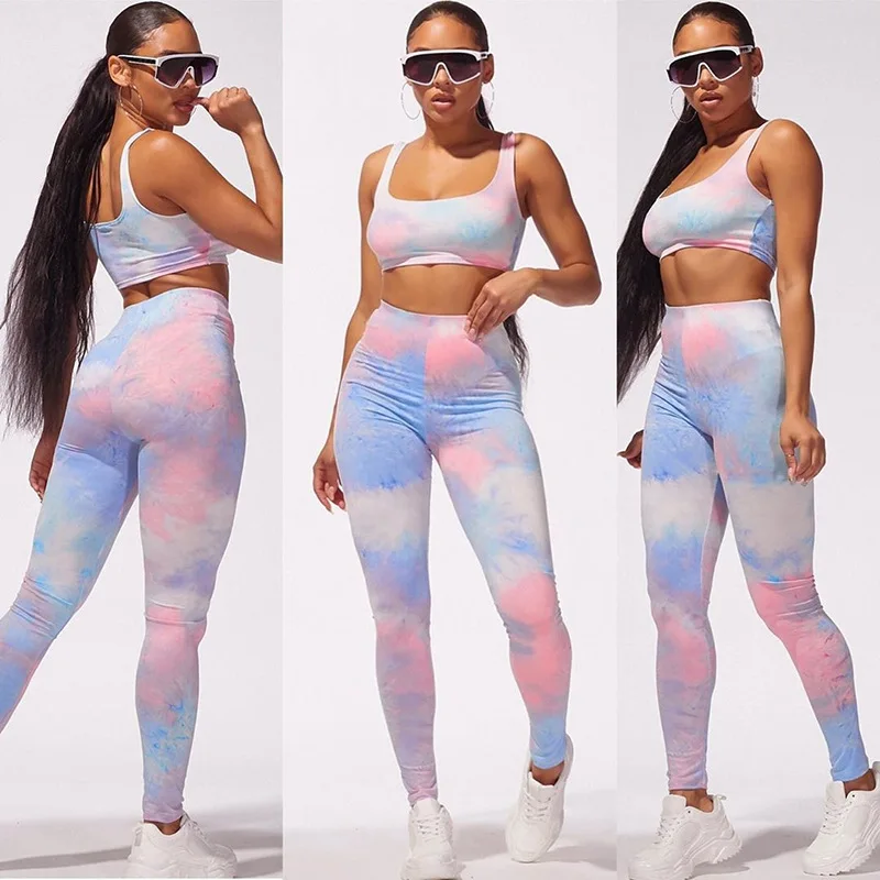 

Casual Sporting Tracksuit Women Two Piece Set Fitness Clothes Workout Sportswear For Female High Waist Leggings And Vest Suit
