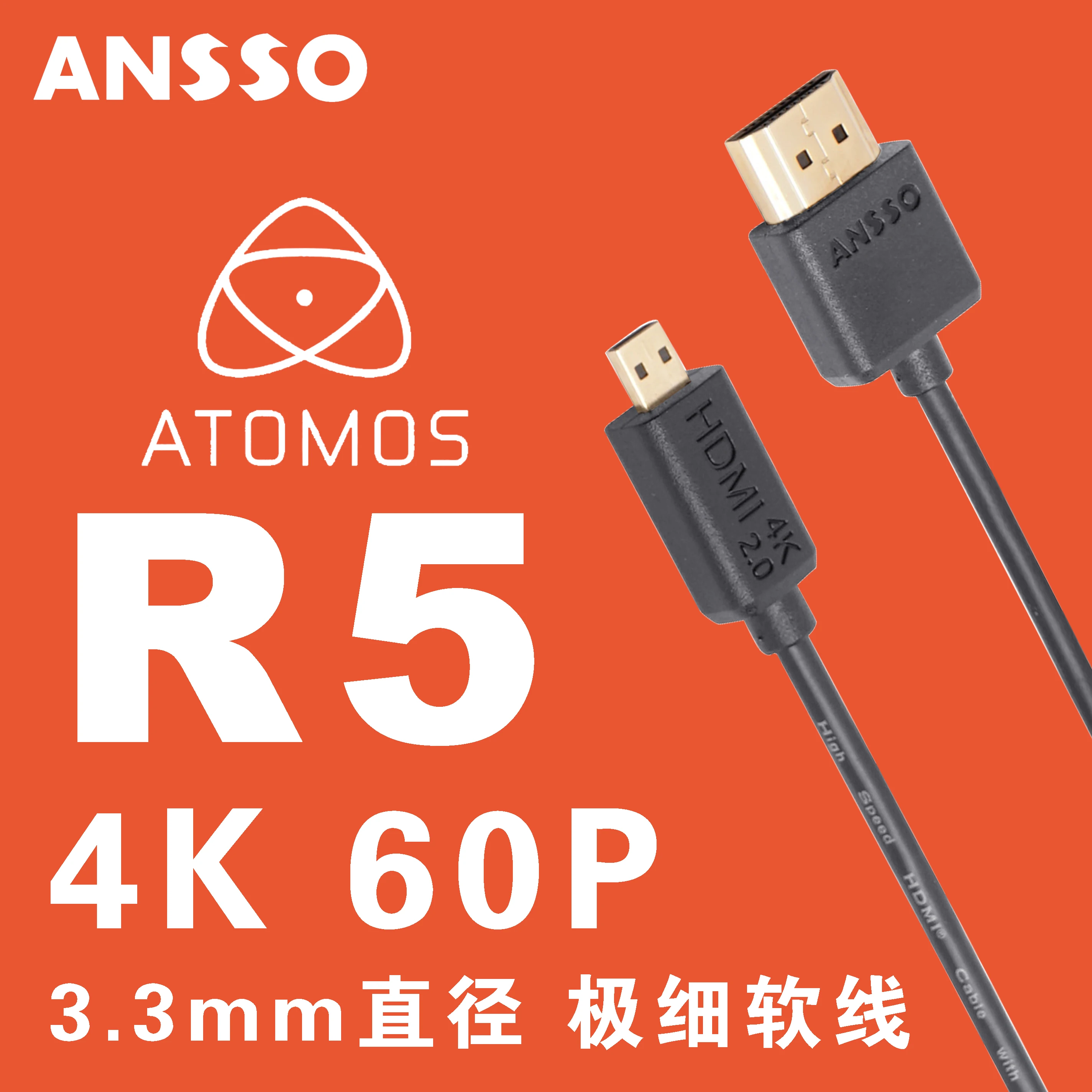 

Micro to HDMI ultra-fine cord EOS R5 R6 XT4 A7 Gopro Atomos 4K60P camera Extension cable Ultra Slim 3.3mm HDMI2.0 18Gbps