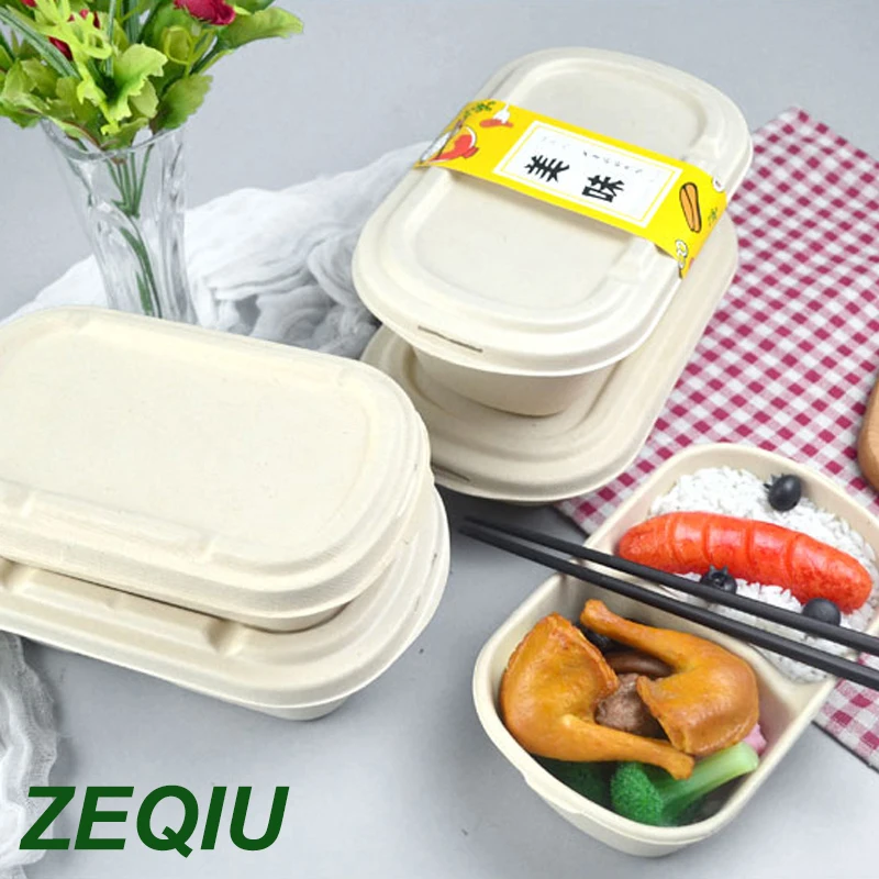 Одноразовый Ланч-бокс из целлюлозы, Экологичная пластина, ZEQIU, упаковочный контейнер, компост 850ml1000ml, одинарная Двойная сетка для пиццы
