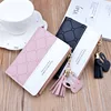 Women Short Wallet Patchwork Small Zipper Purse Checked Embossed Tassel Wallets Cute Simple Card Holder Pink Mini Money Bag 5