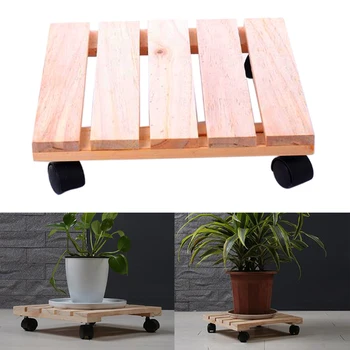 

Protect Floor Flower Outdoor With Wheels Square Wood Indoor Striped Pot Base Decoration Holder Moving Tray Plant Stand Durable
