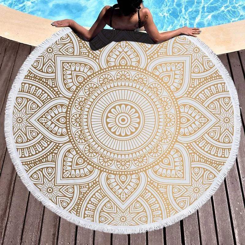 Round Microfiber Mandala Beach Towel Indian Hippie Boho with Tassels Oversized Wrap Blanket Travel Tapestry |
