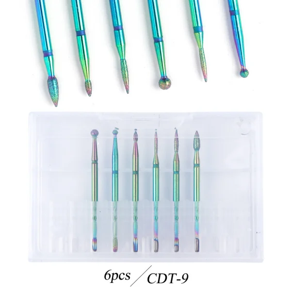 Алмазные сверла для ногтей, набор в цветах радуги, фреза для электрического маникюра, шлифовальная машина для удаления кутикулы, вращающиеся аксессуары, CHCDT-1-12 - Цвет: CDT-9