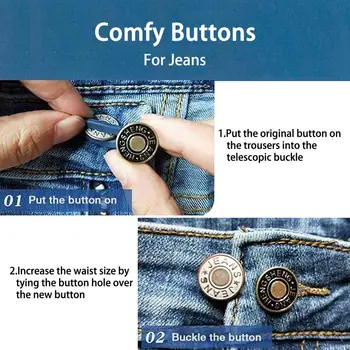 

10 PCS Jean Retractable Button Adjustable Detachable Extended Regular PantsJeans Skirts