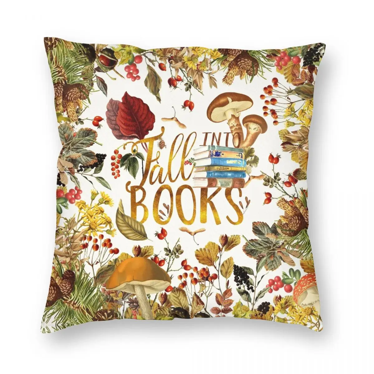 

Fall Into Books Square Pillowcase Polyester Linen Velvet Pattern Zip Decor Pillow Case Home Cushion Cover