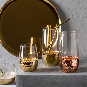 

325ml /500ml Honeycomb Gold Base Wine Glass Juice Cup for Drinkware Gift Hexagon Gold Painting Beer Glass