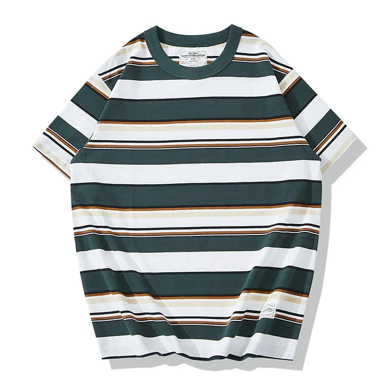 Okonkwo Summer Amaikaki 230g Thick Round Neck T-shirt Outdoor Trekking Camping Hiking Fishing Climbing Stripe Short Sleeve Tops