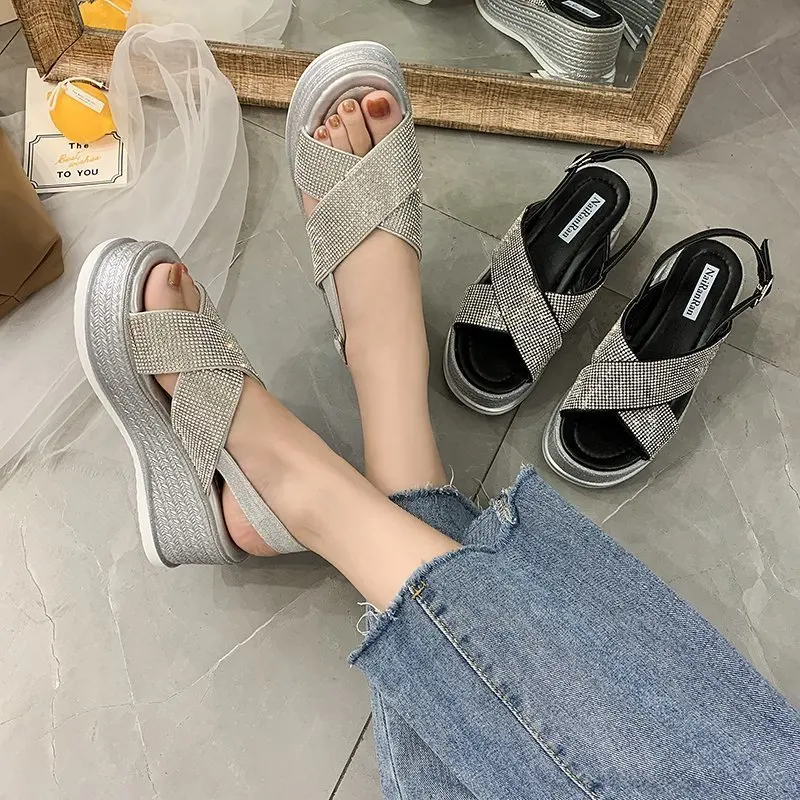 

Brand Women Sandals 2020 New Fashion crystal Ladies Casual Shoes Women's Wedges Buckle Strap Platform Shoes 6 CM Summer Sandals