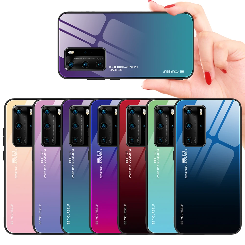 Ofertas Especiales Funda de vidrio templado para teléfono Huawei, carcasa rígida con gradiente para Huawei P40 Lite E P40 Pro Plus, P20 lite P40 P30 Pro Vy8bxbaxq