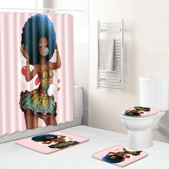 

African Women's New Creative Shower Curtain European and American Cross-Border Supply Wholesale Graphic Customization Bathroom