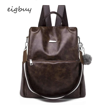 

Ladies Transparent Backpack Anti Theft Backpack Brand Zipper Solid Pu Black Retro School Bags For Teenagers Mochila Bookbag