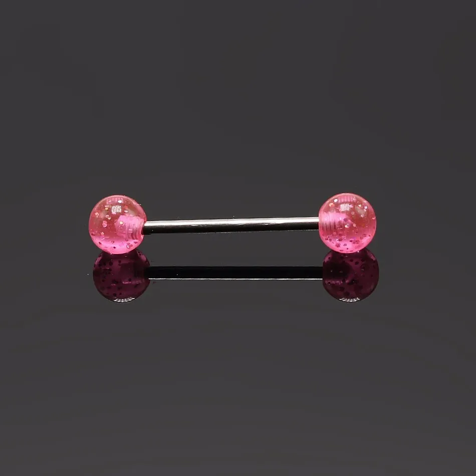 pink 2 шт. крильные блестящие языковые стержни для пирсинга сексуальные ниппели пирсинг штанги спирали приндлежности для пирсинга языка из нержавеющей стали женские булавки ювелирные изделия для тела - Окраска металла: pink