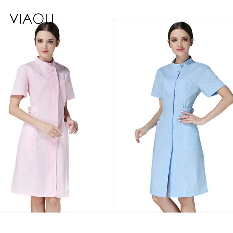 Viaoli Medical Cloth Coat Clothing Scrubs Hospital Uniform Short Sleeve Nurse Uniforme Medicos Lab White Doctor Lapel Collar