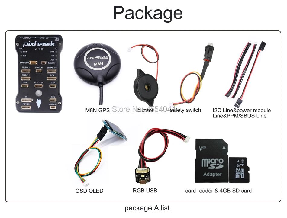 Pixhawk2.4.8 PIX PX4 32 бит автопилот Контроллер полета gps M8N+ OSD+ RGB USBw/4G SD переключатель безопасности зуммер+ PPM+ IEC