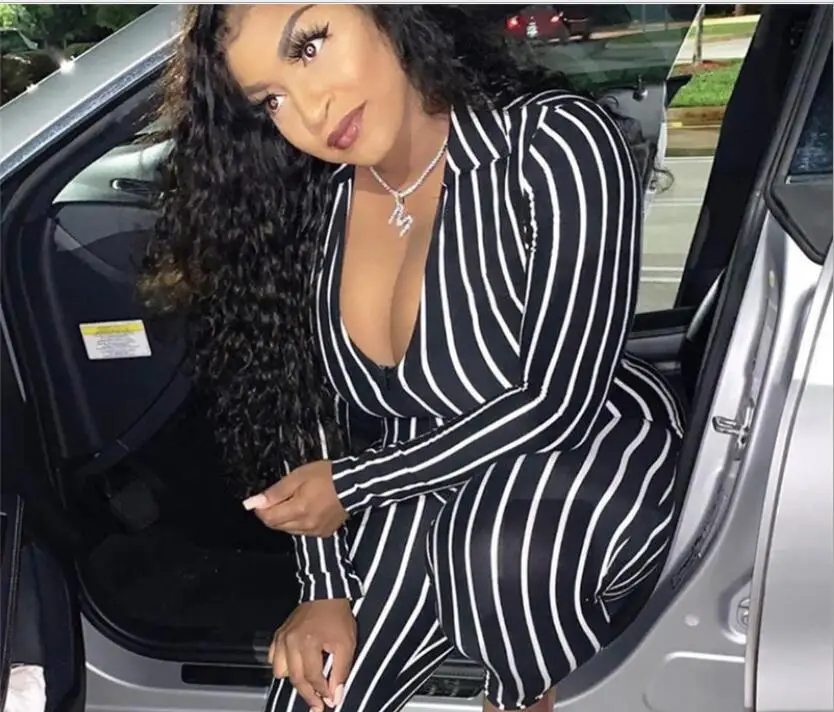 

Rompers Womens Jumpsuit Fashion Stripe Fit Skinny Overalls Combinaison Femme Streetwear Ladies Casual One Piece Clothes