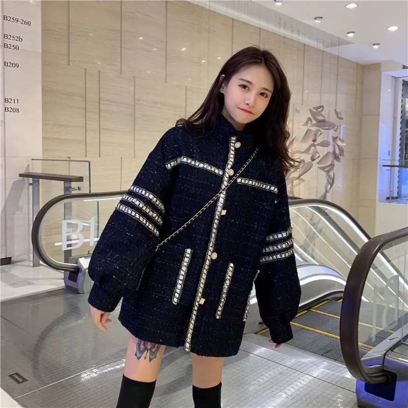Осеннее Новое Стильное модное свободное изящное твидовое пальто в Корейском стиле для фотосессии