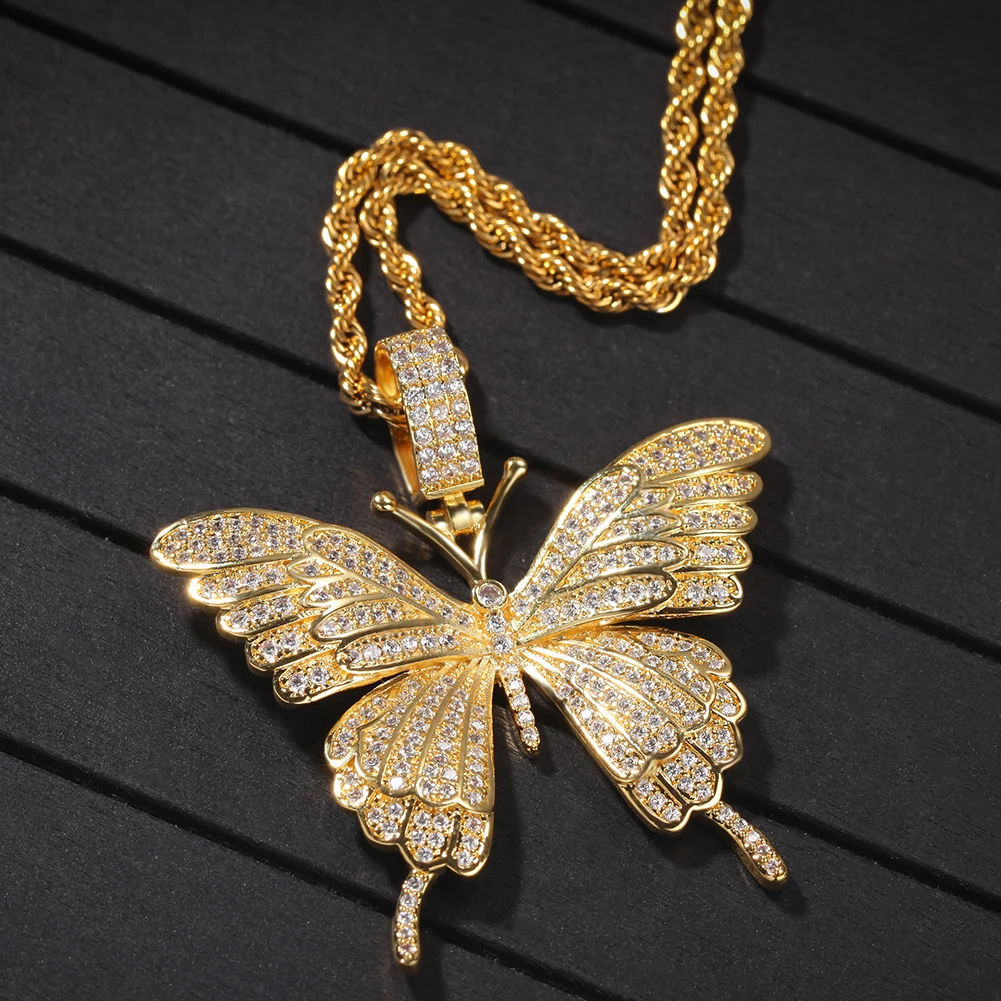 Uwin Танцующая бабочка подвеска микро проложили кубический циркон Шарм ожерелье для мужчин хип-хоп ювелирные изделия для подарка теннисная цепь
