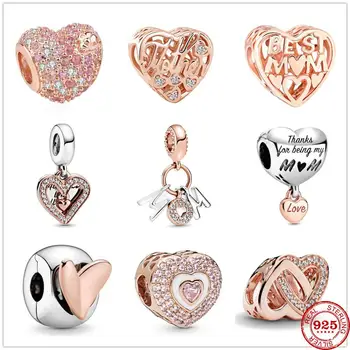 

925 Sterling Silver Mum Letters Dangle Charm Freehand Heart Clip Beads Fit Original Pandora Charms silver 925 Bracelet Jewelry
