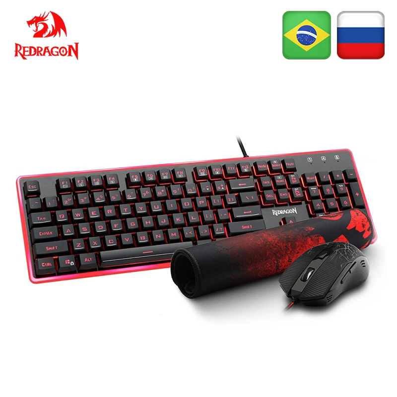 Redragon S107 USB игровая мембрана RGB клавиатура Коврик для мыши комбо 104 клавиш 3200