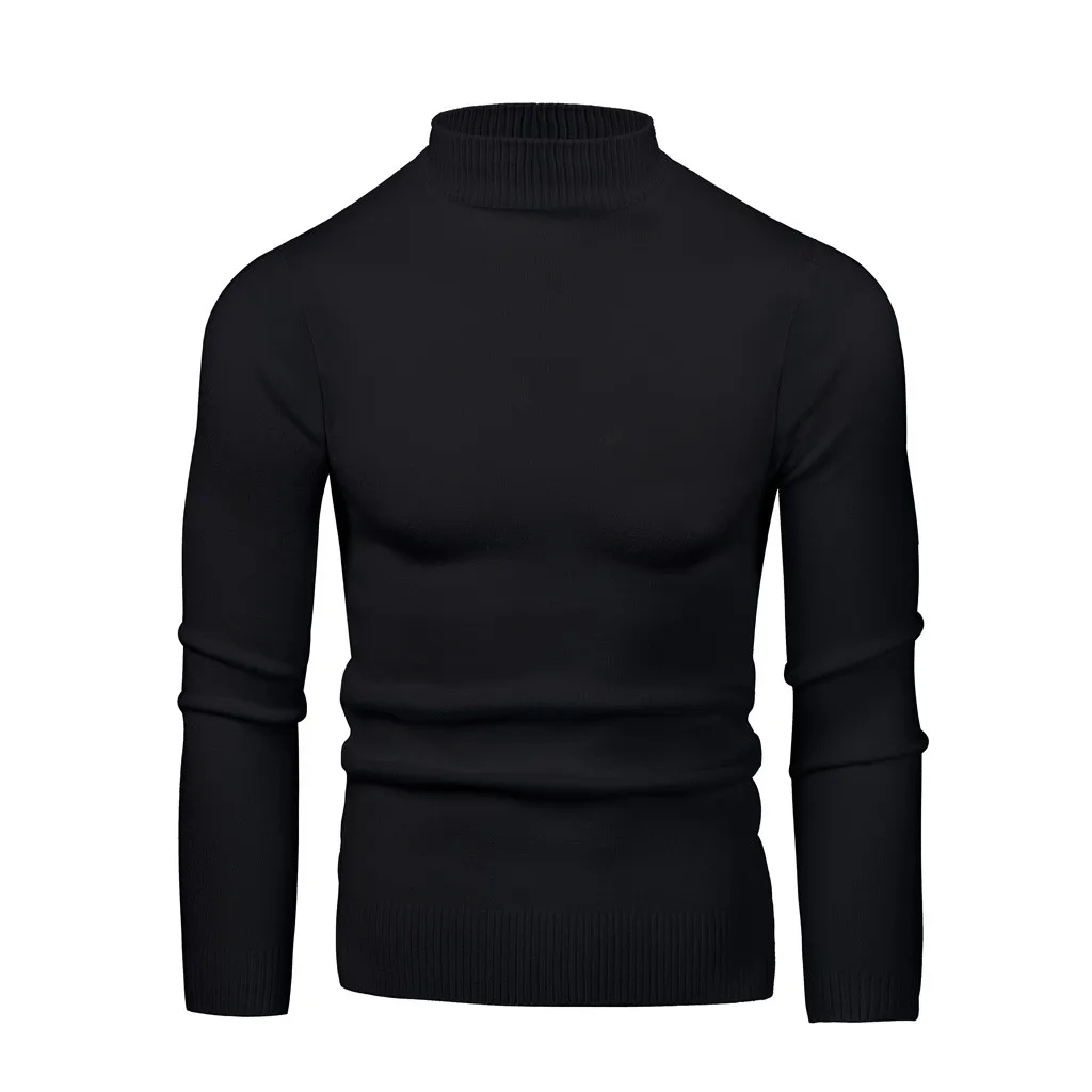 Для мужчин Круглый вырез низкий воротник большой эластичный длинный рукав джемпер свитер S-2XL плюс размер осень зима sueter hombre пуловер для мужчин - Цвет: Черный