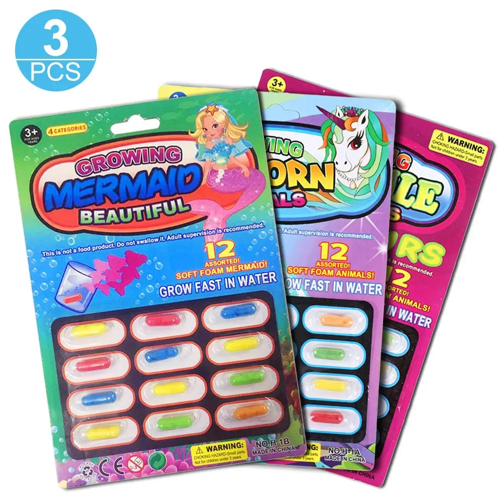 

3 Pieces Magic Soft EVA Baby Cognition Toys Early Educational Toy Kids Cartoon Animal Toys Bath Toy Grow Capsule Larger In Wate