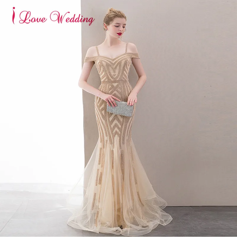 ILoveWedding Vestido de festa Роскошные платье для выпускного вечера в виде сердца свадебное платье без рукавов с открытыми плечами золотые блестки Формальное длинное платье на выпускной для вечерние