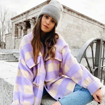 

Women autumn winter 2020 new lattice Woolen coat long sleeve Saco suit blogger lattice casual manteau