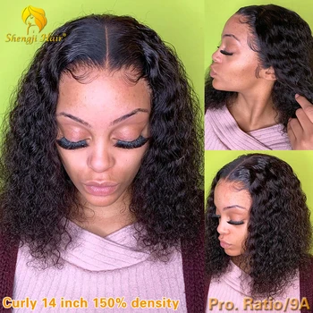 

13x6 Short Bob 370 Lace Front Human Hair Wigs Medium Length 180% Brazilian Curly 360 Lace Frontal Wig Remy Hair Fake Scalp Wig