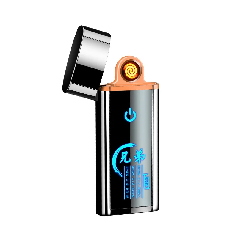 Дисплей питания двухсторонняя Электронная Зажигалка USB ветрозащитная Зажигалка отпечаток пальца сенсорный светодиодный полноэкранная зарядная зажигалка