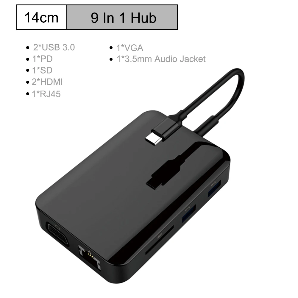 USB C концентратор для мульти-Хаба USB 3,0 HDMI 4 K/SD/TF кард-ридер/PD зарядка аудио/RJ45 адаптер для MacBook Pro type c usb разветвитель - Цвет: 9 in 1 USB C HUB