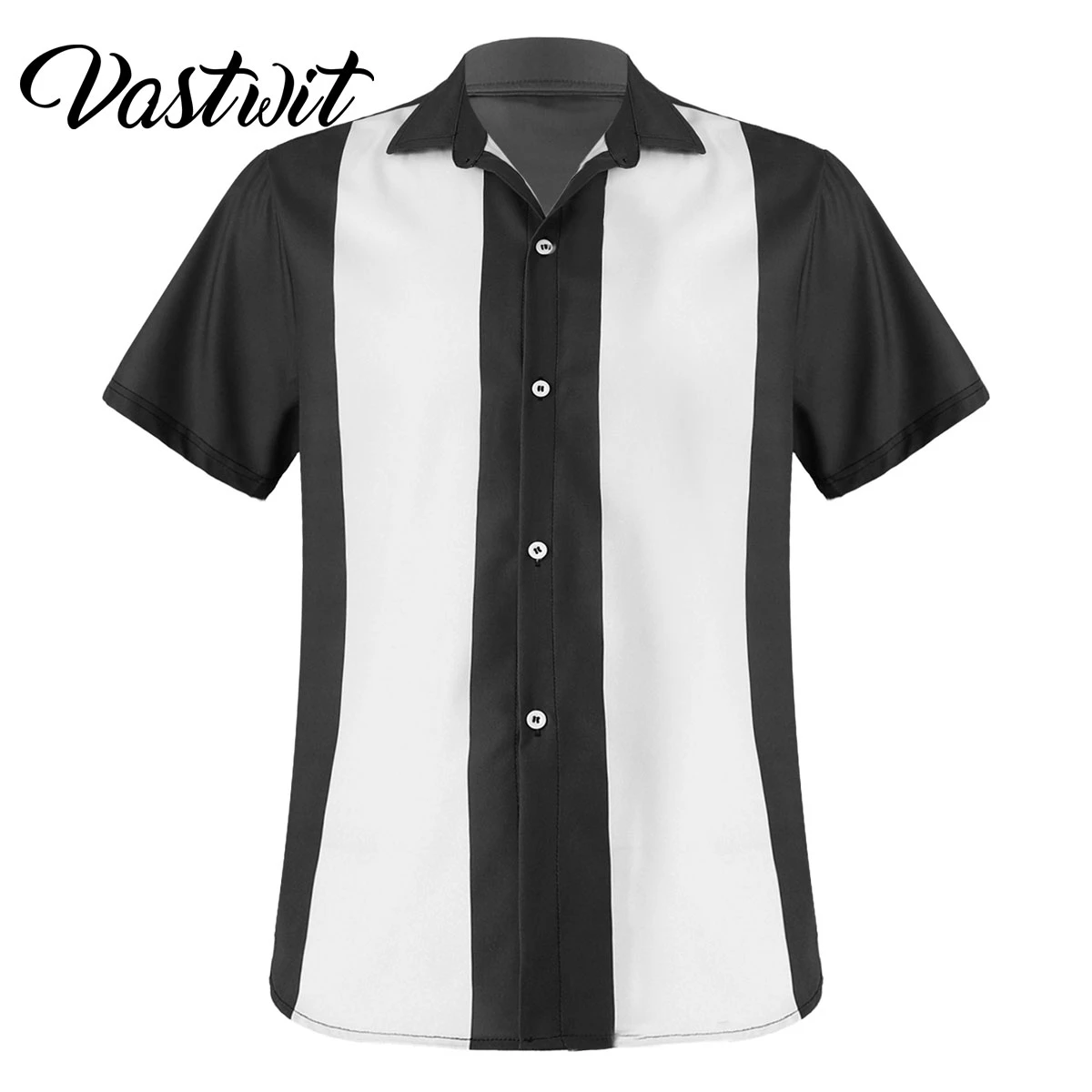 Hombre camisa de bolos cubano estilo Retro manga campamento botón abajo camisa Vintage dos tono rayas vestido Casual camiseta|Camisas informales| -