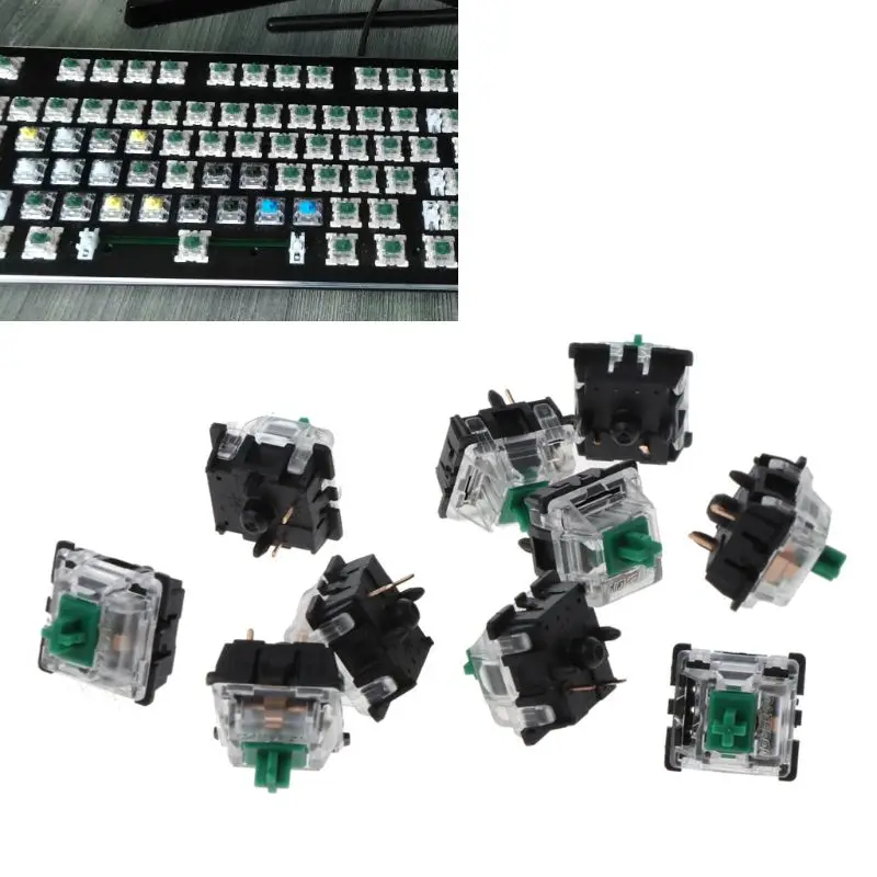 10 шт. механическая клавиатура Gateron MX 3 Pin Зеленый переключатель прозрачный