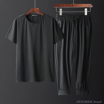 

Men's summer plus fat plus size seven-point shorts short-sleeved T2 piece suit fat man fat guy ice silk stretch suit 6x