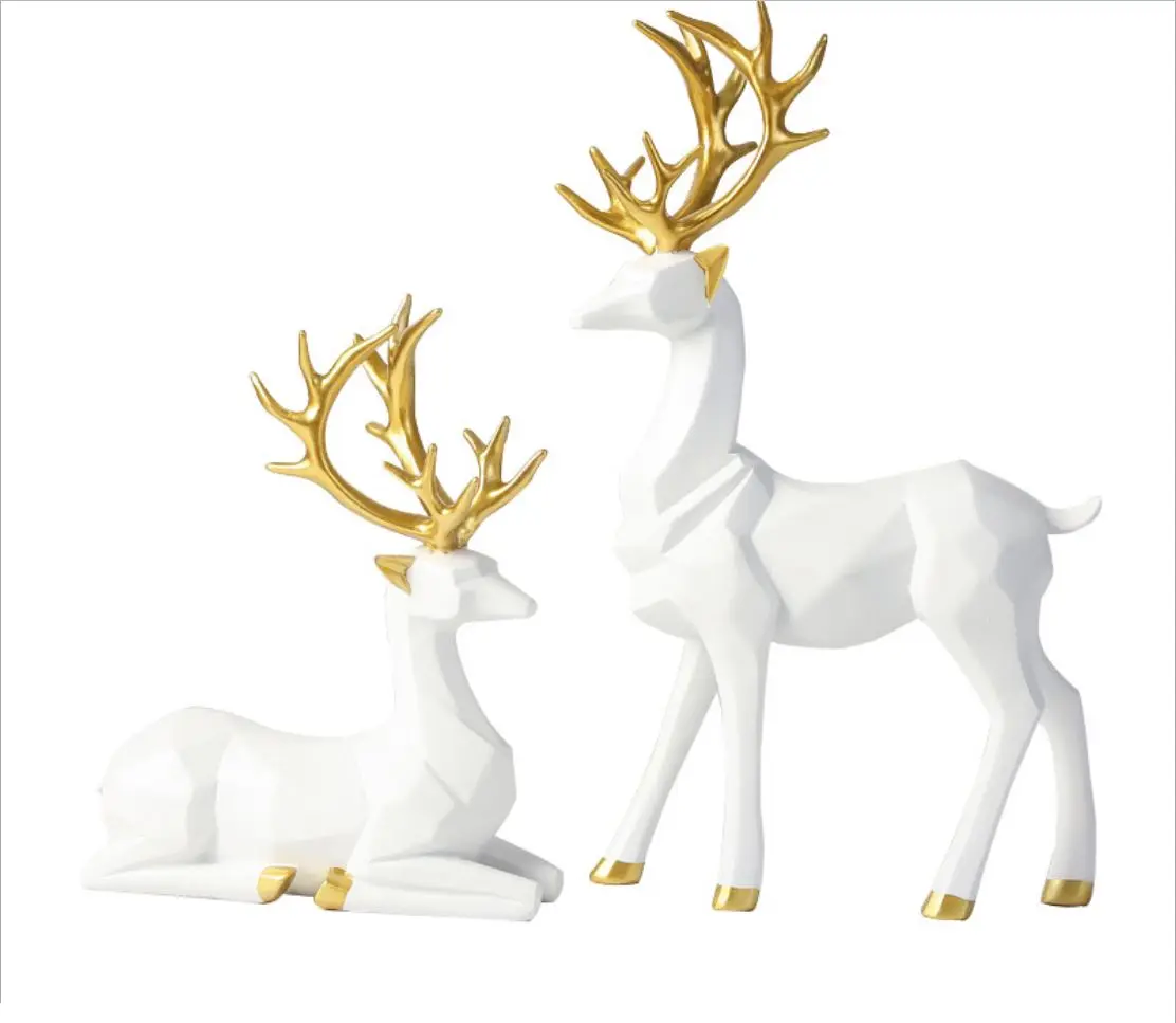 BESPORTBLE Reindeer Figurines Christmas Sitting Reindeer Statues Resin Deer Figures Christmas Tabletop Figurines Decoration for Home Office 