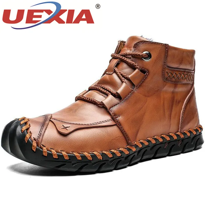 UEXIA/высококачественные кожаные мужские ботинки; сезон осень-зима; теплые плюшевые зимние ботинки на меху; мотоциклетные ботильоны; Мужская обувь; размер стопы 48