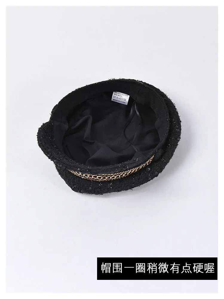 Роскошная брендовая модная кепка с металлической цепочкой в стиле милитари, Женская белая и Черная кепка Newsboy, женская элегантная восьмиугольная кепка на осень и зиму