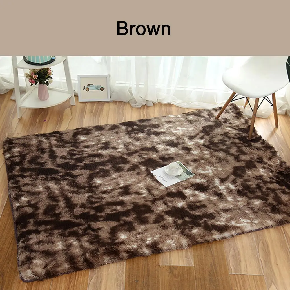 Полиэфирные волокна теплые пушистые Коврики Спальня отель Противоскользящий пол ковер украшение дома лохматый галстук-крашеный диван коврик - Цвет: Brown
