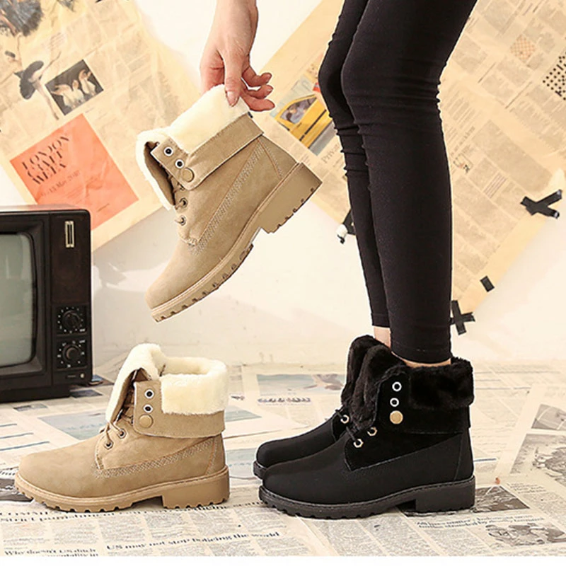 Novedad de 2019! zapatos de invierno para mujer, Botas de tacón plano, botas a la moda para mantenerse abrigadas, Botas de tobillo mujer, botas de plumón para mujer| | - AliExpress