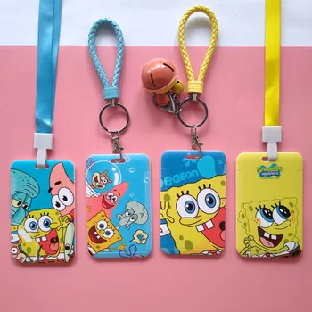 

Girl Boy love cartoon ID Credit Bank Card Holder Students Bus Card Case Lanyard Visit Door Identity Badge Cards Cover Spongebo