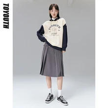 

Toyouth Women Sweatshirts 2022 Spring Long Sleeves O Neck Loose Hoodies Contrast Color Planet Print Chic Casual Pullovers