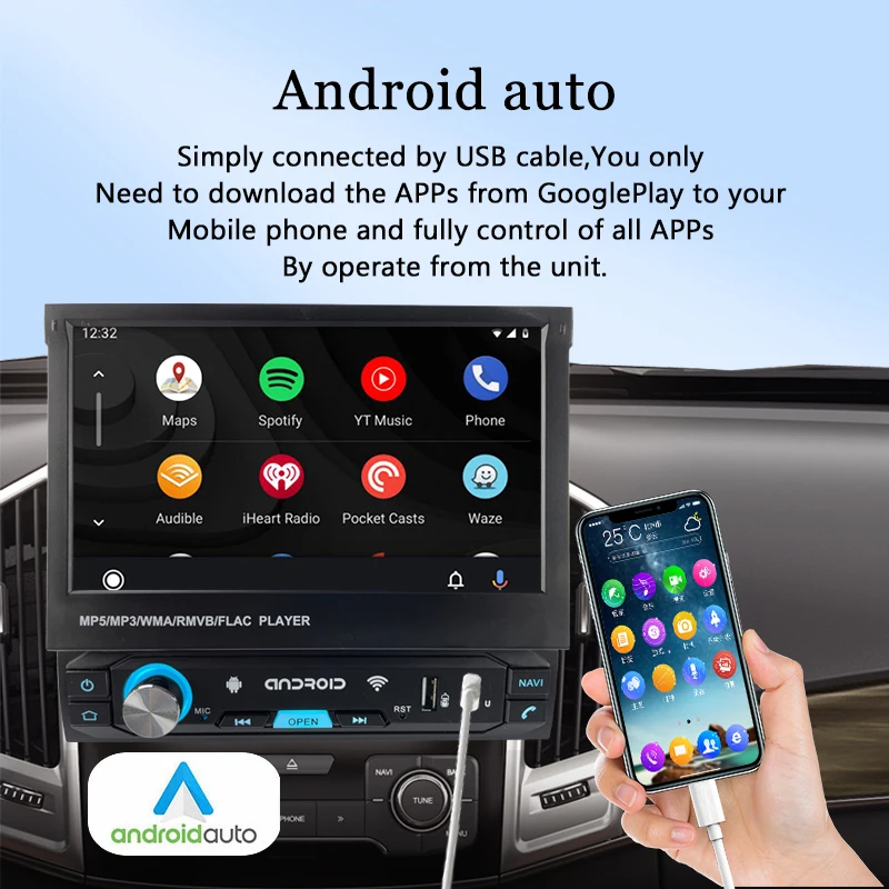 GABITECH 7 1 DIN AUTORADIO GPS BLUETOOTH USB TF FM MP5 CARPLAY